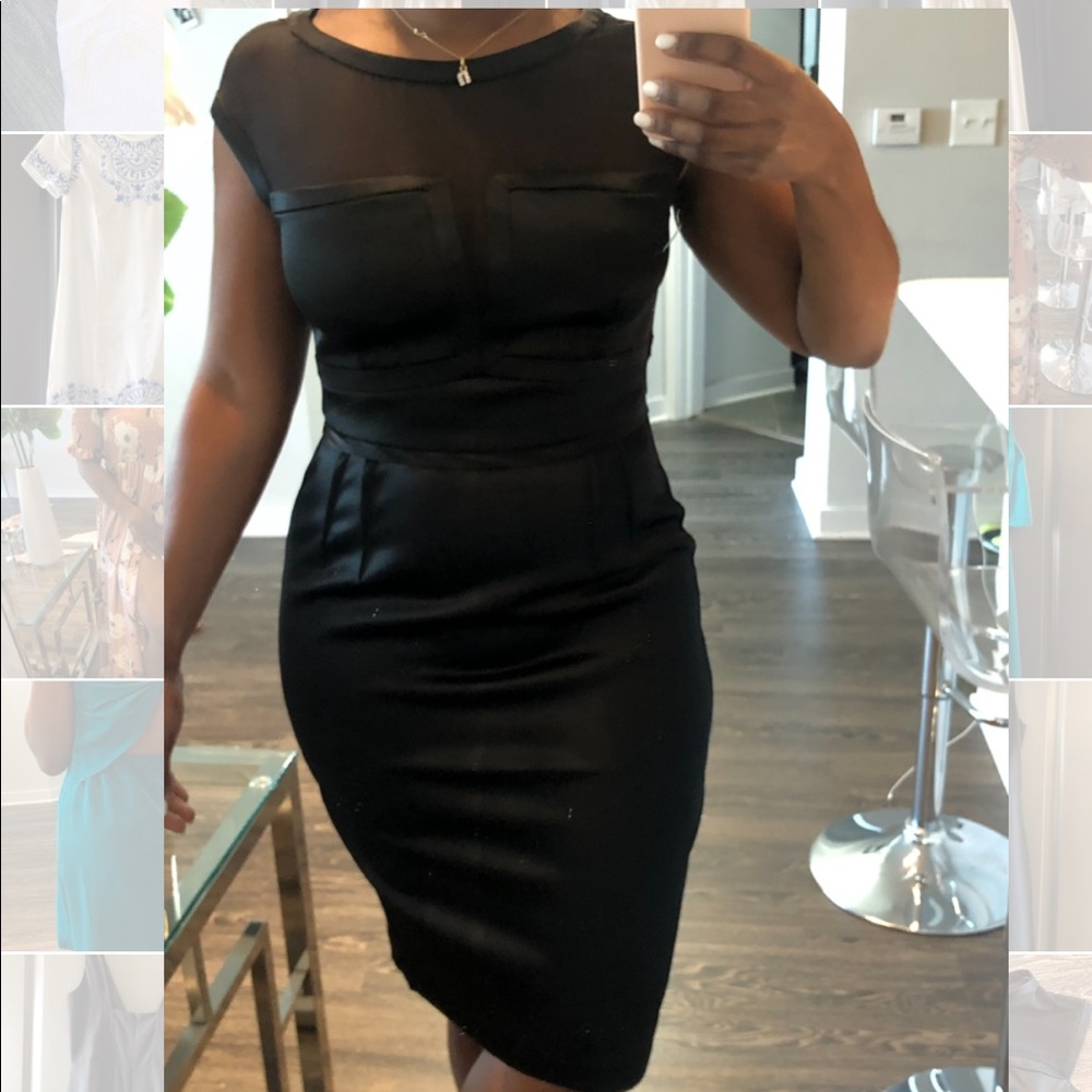 Black business dress with mesh detail
